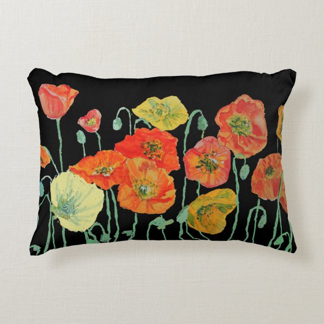 Orange and Black Poppies Decor Cushion (Front)