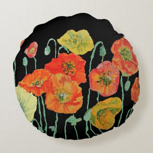 Orange and Black Poppies Decor Cushion