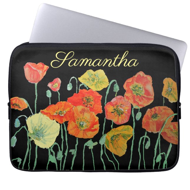 Orange and Black Poppies floral Orange red Laptop  Laptop Sleeve (Front)