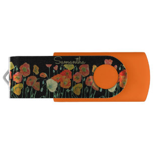 Orange and Black Poppies red Orange Floral Poppy U Flash Drive