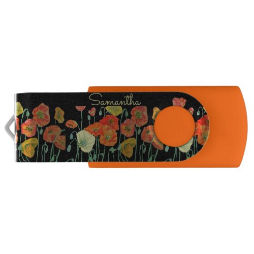 Orange and Black Poppies red Orange Floral Poppy U Flash Drive