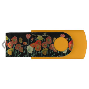 Orange and Black Poppies red Orange Floral Poppy U Flash Drive