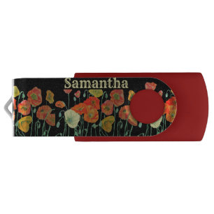 Orange and Black Poppies red Orange Floral Poppy U Flash Drive