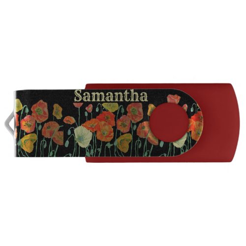 Orange and Black Poppies red Orange Floral Poppy U Flash Drive