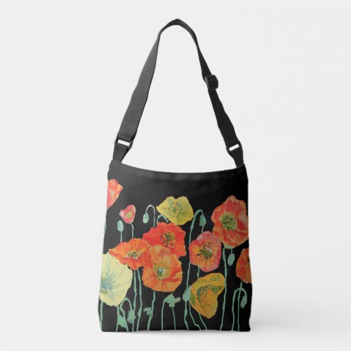 Orange and Black Poppies Watercolor Bag