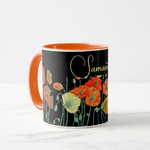 Orange and Black Poppies Watercolor Mug