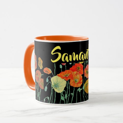 Orange and Black Poppies Watercolor Mug