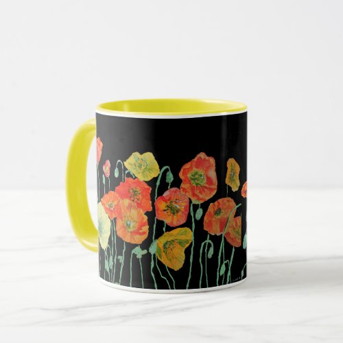 Orange and Black Poppies Watercolor Mug