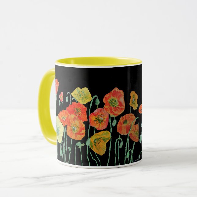 Orange and Black Poppies Watercolor Mug (Front Left)