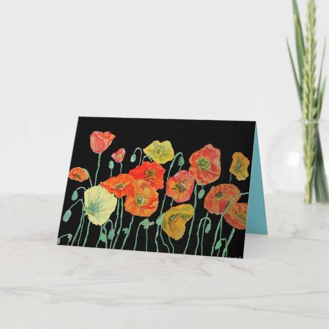 Orange and Black Poppies Watercolour Birthday Card (Front)
