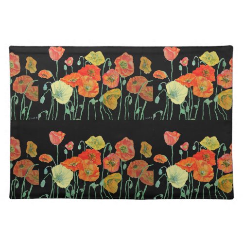 Orange and Black Poppies Watercolour Placemat