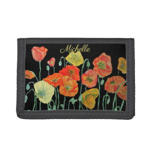 Orange and Black Poppies Womens Gifts Tri-fold Wallet