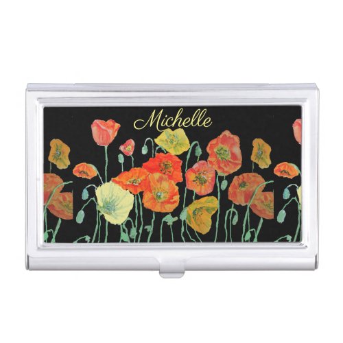 Orange and Black Poppies Womens Gifts  Trifold Wal Business Card Case