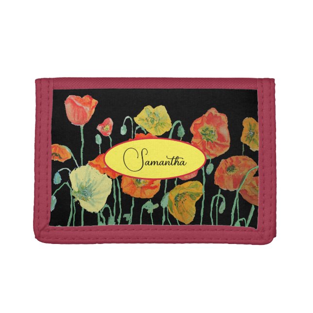 Orange and Black Poppies Womens Gifts Trifold Wallet (Front)