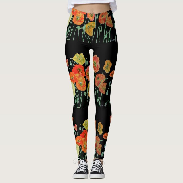 Orange and Black Poppy Leggings (Front)