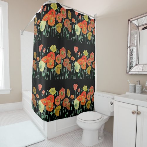 Orange and Black Poppy Shower Curtain