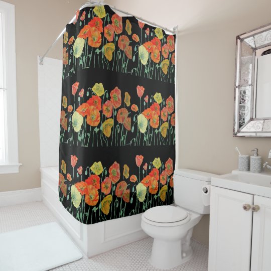 orange and black shower curtain