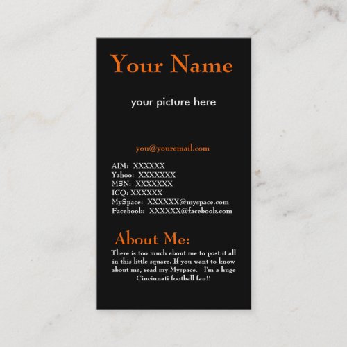 Orange and Black Profile Card Business Card