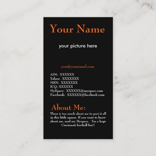 Customizable Orange and Black Profile Card Business Card