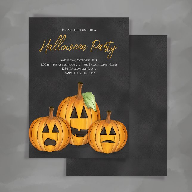 Orange and Black Pumpkins Halloween Party Invitation (Whimsical Halloween pumpkins Jack O
Lanterns invitation.)