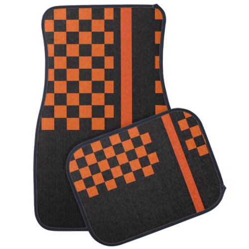 Orange and Black Racing Stripe  Monogram Car Floor Mat