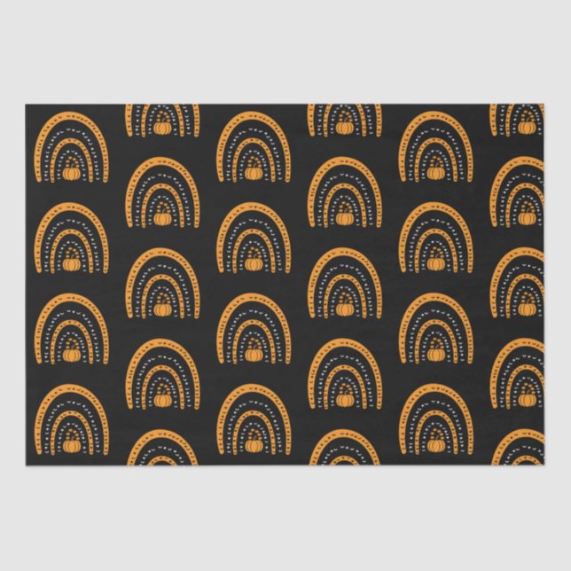 Orange and Black Rainbows Bats Black Halloween Tissue Paper (Front)