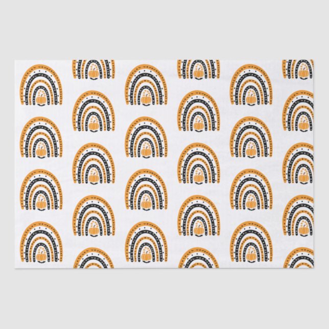 Orange and Black Rainbows Bats White Halloween Tissue Paper (Front)