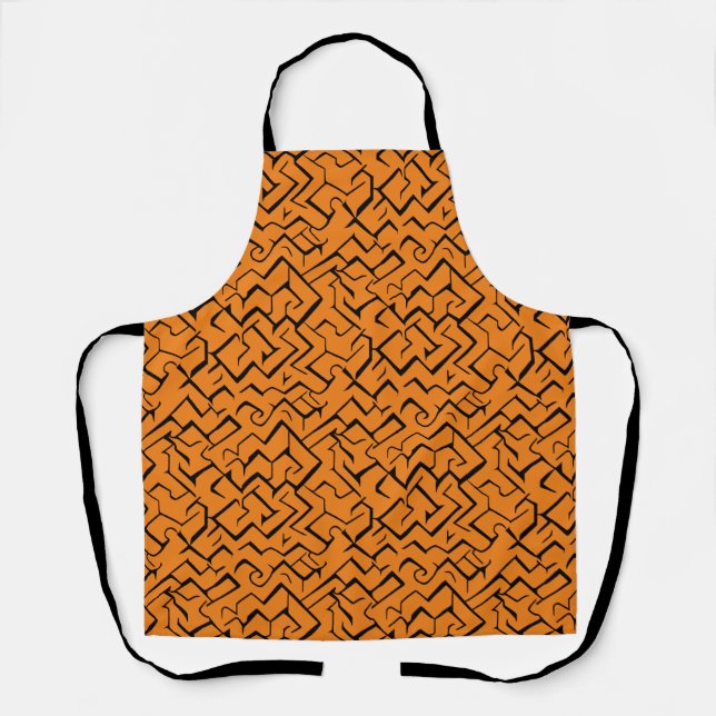 Orange And Black Repeating Pattern | Modern Maze Apron (Front)