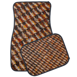 Orange-and-black roof shingles car floor mat
