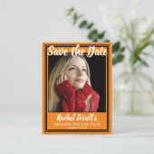 Orange and Black Save the Date Graduation Announcement Postcard (Standing Front)