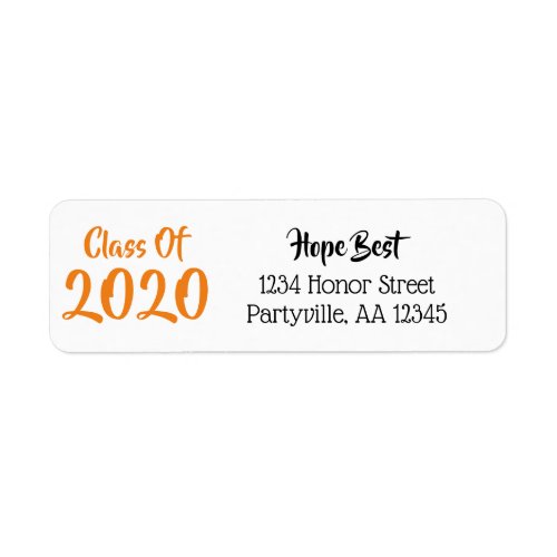 Orange and Black School Colors Class Year Address Label