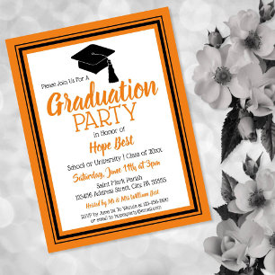 Orange and Black School Colors Grad Party Invitation Postcard