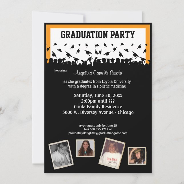 Orange And Black Silhouette Graduation Party Invitation (Front)