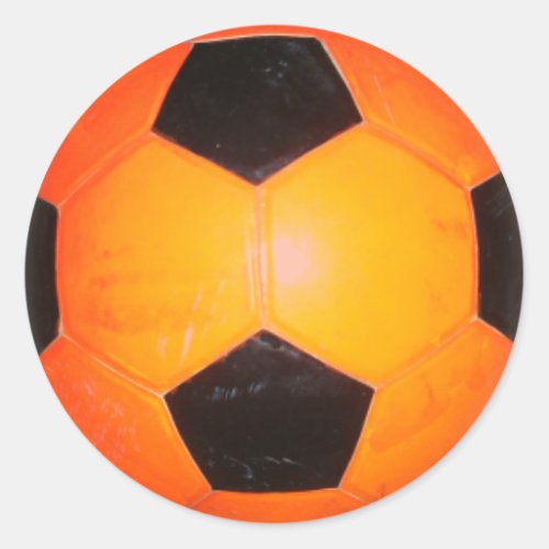 Orange and Black Soccer Ball Classic Round Sticker