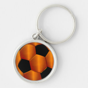 Orange and Black Soccer Ball Keychain