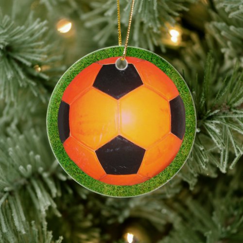 Orange and Black Soccer Ball Ornament