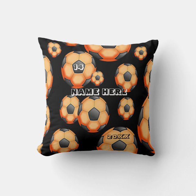 Orange and Black Soccer cushion with Player's Name (Front)