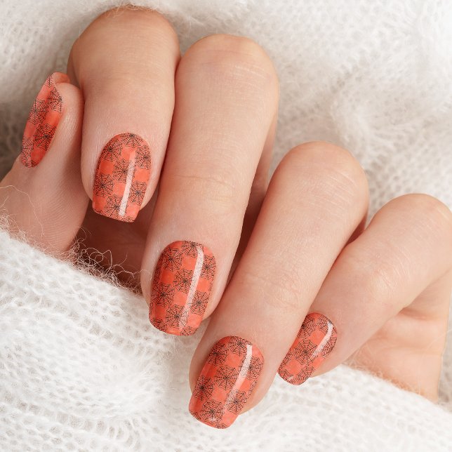 Orange and Black Spider Web Halloween Nail Wraps (Creator Uploaded)