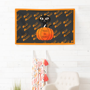 Orange and Black Spooky Cat Pumpkin Halloween Banner