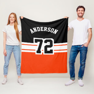 Orange and Black Sport Number Fleece Blanket