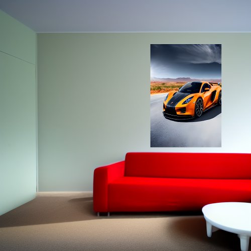 Orange and black sports cars on the road  AI Art Poster