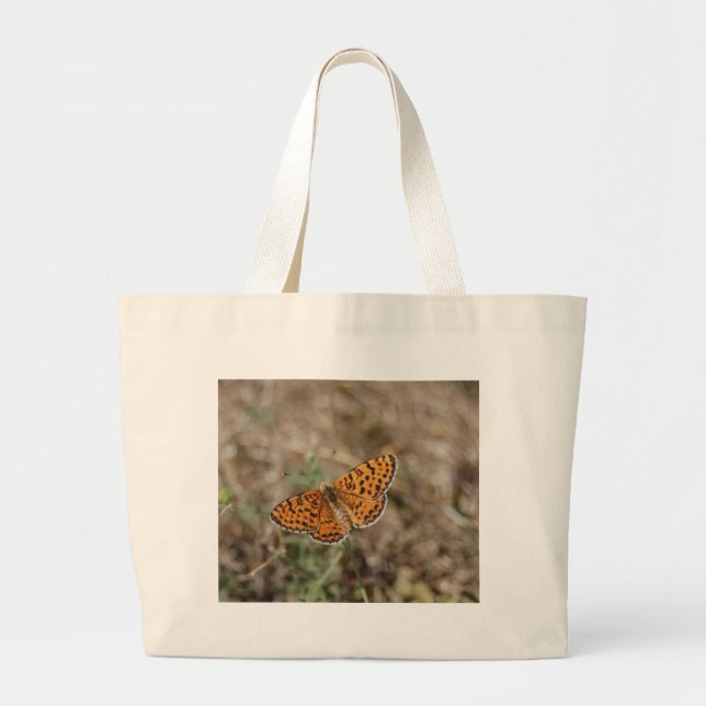 Orange and Black Spotted Butterfly Large Tote Bag (Front)