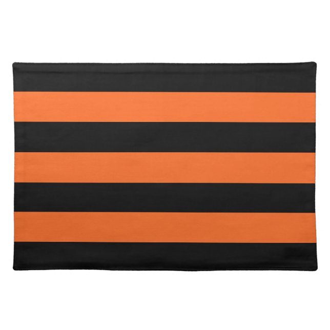 Orange and Black Stripe Halloween Pattern Cloth Placemat (Front)