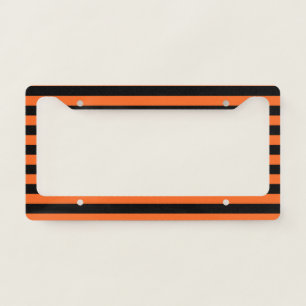 Orange and Black Stripe Halloween Pattern License Plate Frame