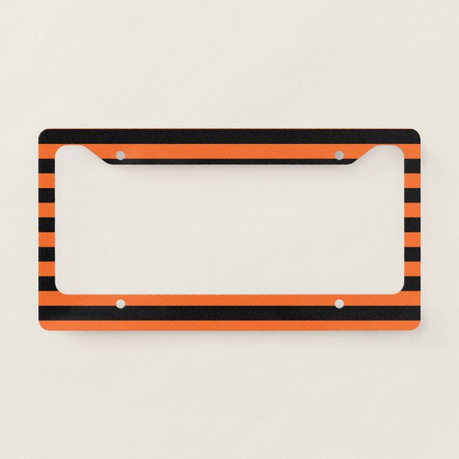 Orange and Black Stripe Halloween Pattern License Plate Frame (Front)