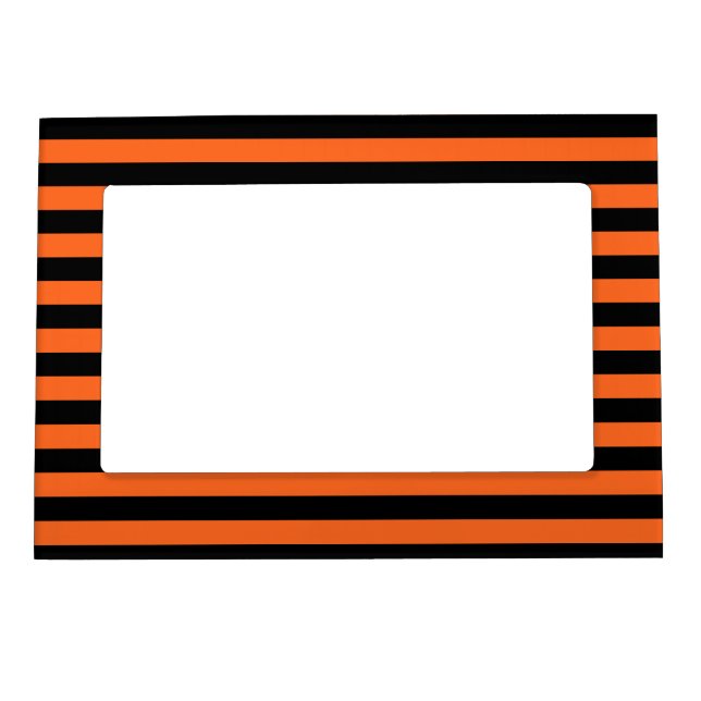 Orange and Black Stripe Halloween Pattern Magnetic Frame (Front)