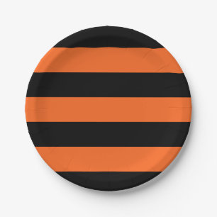 Orange and Black Stripe Halloween Pattern Paper Plates