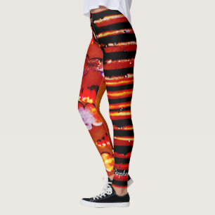 Orange and Black Stripe with Personalized Name Leggings
