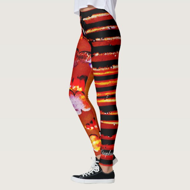 Orange and Black Stripe with Personalized Name Leggings (Left)