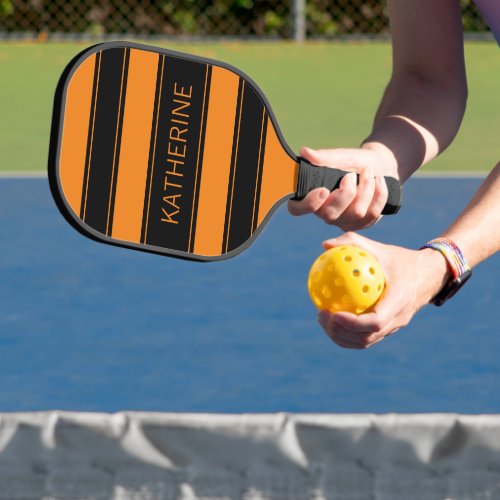 Orange and Black Striped Custom Name Pickleball Paddle